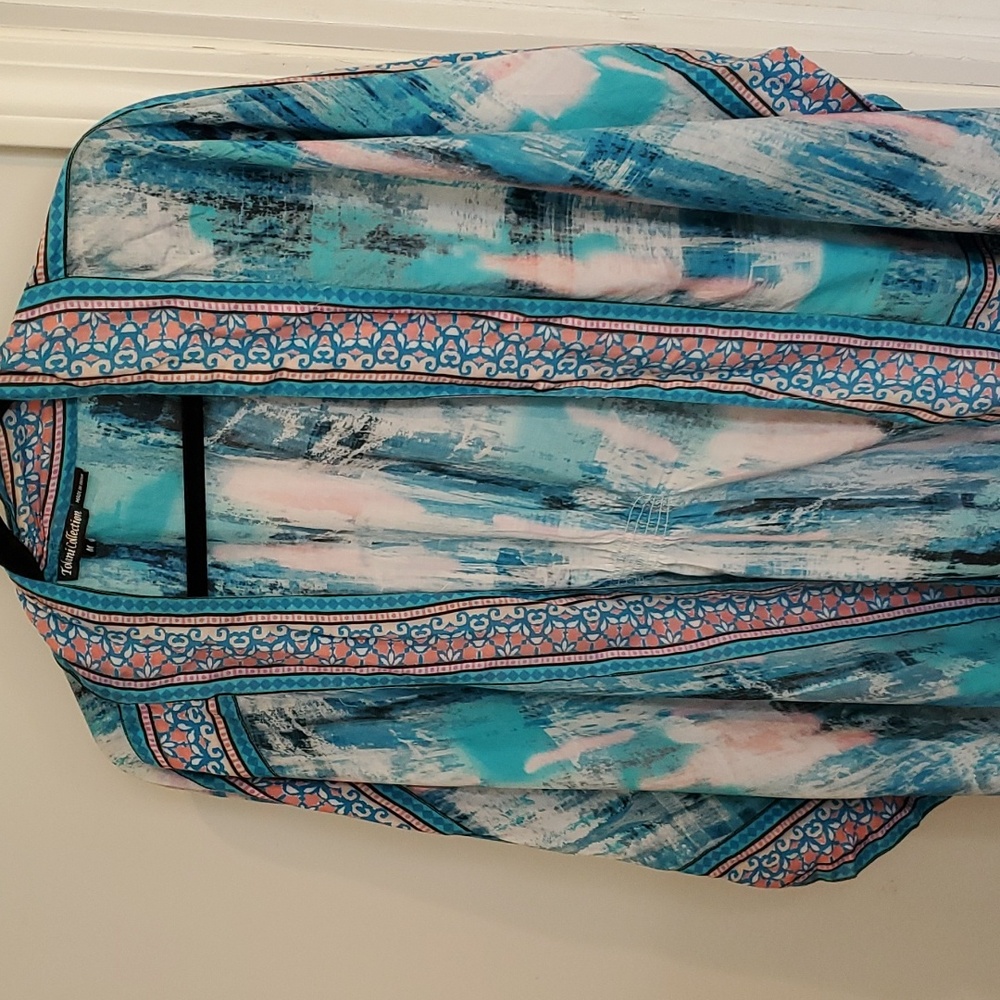 Tolani Blue Pink White Abstract Sheer Swim Coverup